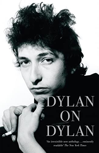 Black and white portrait of Bob Dylan holding a cigarette, book title visible.