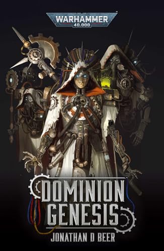 Book cover featuring a cybernetic figure in robes with mechanical attachments against dark background.
