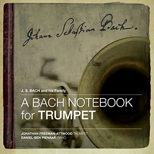 CD cover featuring trumpet bell and Bach's signature on a vintage manuscript.