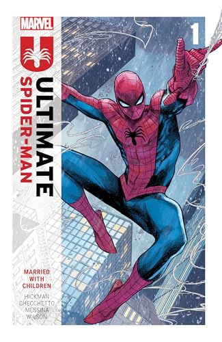 Spider-Man swings through a snowy city on the cover of a Marvel comic book.