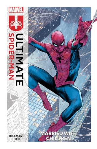 Spider-Man swings through the air above a city in this comic book cover.