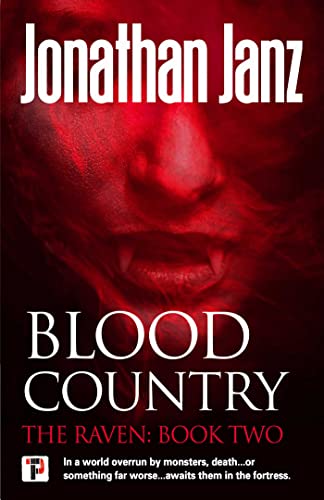 Book cover for "Blood Country" featuring a shadowed face with visible fangs.