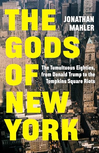 Book cover for “The Gods of New York” with a city skyline background.