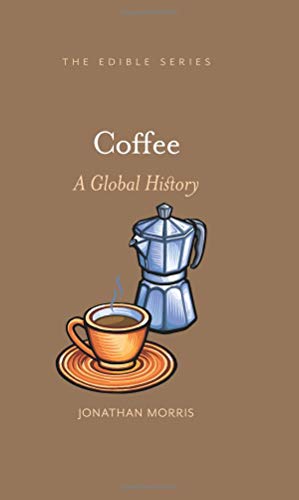Book cover with a brown background, coffee cup, and espresso maker illustration.