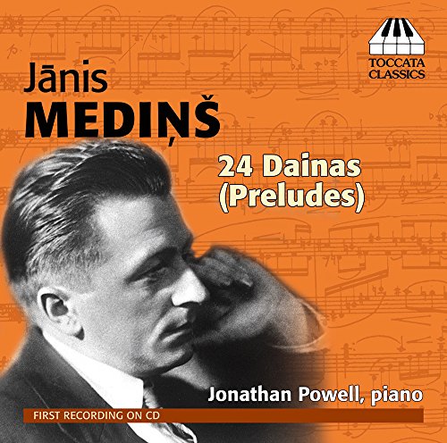 CD cover with black and white portrait on orange background with musical notes.