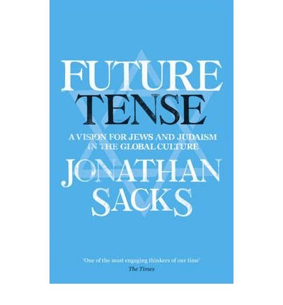 Book cover: "Future Tense" by Jonathan Sacks, blue background, white text.