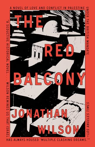 Book cover for “The Red Balcony” with abstract architectural imagery.