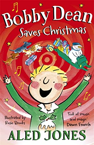 Book cover: boy with dogs, presents, and a snowman in swirling colors.