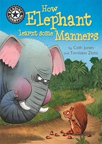 Book cover: large grey elephant facing a small, surprised squirrel.