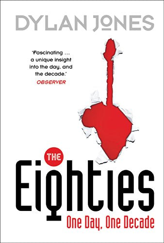 Book cover for "The Eighties" with torn red paper and bold text.