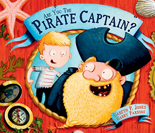 Book cover with a boy and a smiling pirate captain illustration.