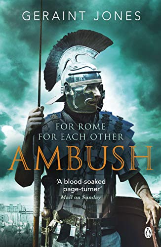 Book cover: Roman soldier with spear against a stormy, ancient landscape.