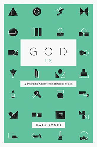 Green book cover with white geometric shapes and the title "GOD IS".