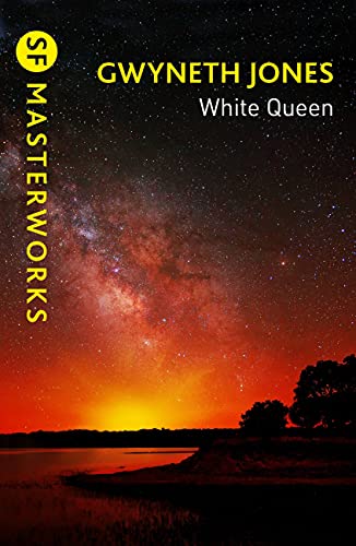 Book cover: "White Queen" with a galactic nebula and silhouetted landscape.