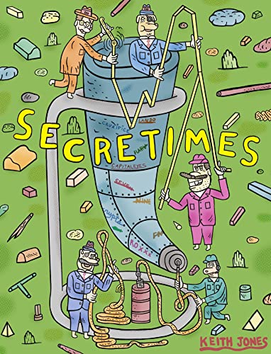 Cartoon illustration of figures operating a large, industrial funnel; book cover.