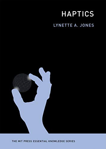 Book cover: “Haptics” by Lynette A. Jones, with a blue hand touching a sphere.