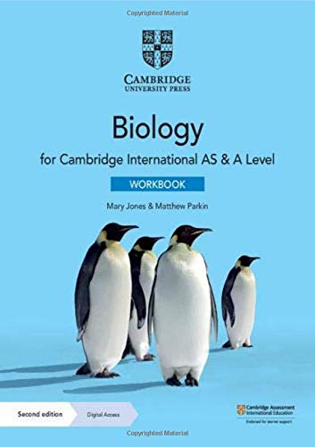Biology workbook cover with penguins, Cambridge University Press logo, and text.