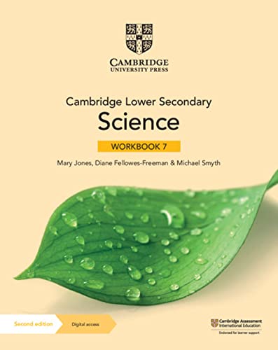 Cambridge Lower Secondary Science Workbook 7 cover featuring a green leaf with water droplets.