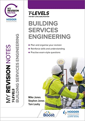 Book cover: "My Revision Notes: Building Services Engineering T Level" with workers.