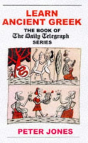 Book cover: "Learn Ancient Greek" with illustration of figures and trees.