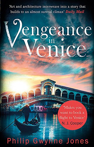 Book cover: “Vengeance in Venice” with a Venetian canal scene.