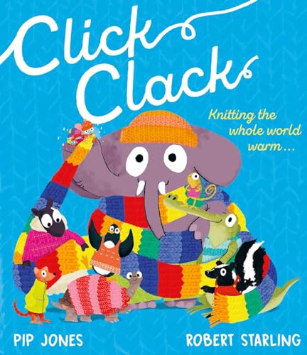 Colorful illustrated children’s book cover featuring animals wearing knitted scarves.