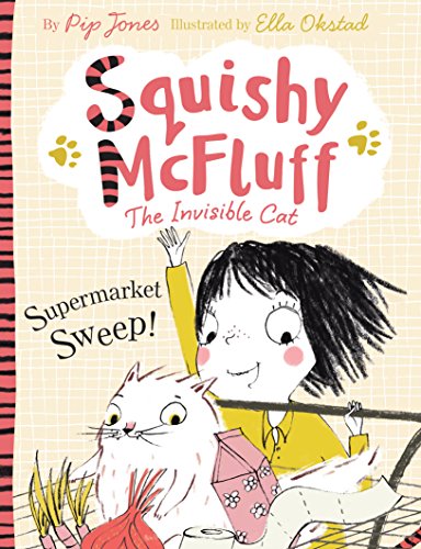 Children’s book cover featuring a girl and partially visible cat in a supermarket.