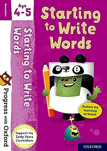 Progress with Oxford" writing workbook for ages 4-5 featuring a panda.