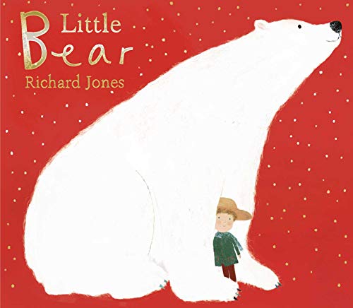 Red cover with a large white bear and a small child underneath.