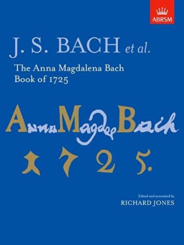 Blue cover of “The Anna Magdalena Bach Book of 1725” music collection.