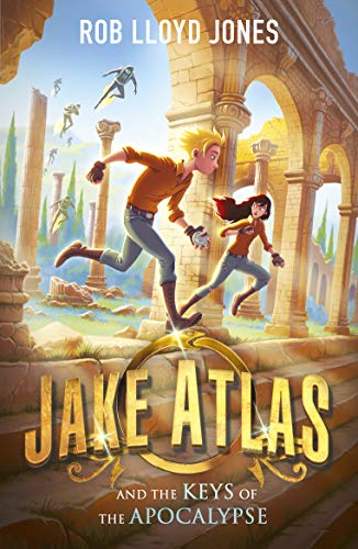 Book cover: two young people running through ancient, crumbling ruins.