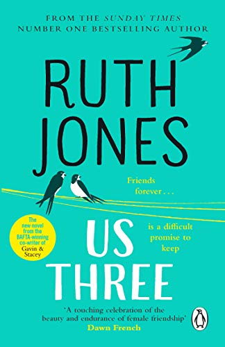 Book cover for Us Three by Ruth Jones featuring swallows on a turquoise background.