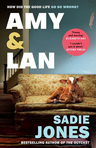 Book cover: "Amy & Lan" by Sadie Jones, featuring a calf on a sofa.