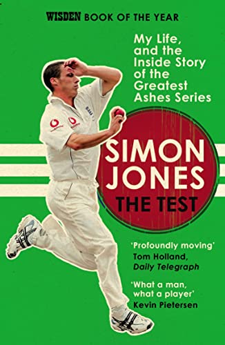 Book cover featuring cricketer Simon Jones in action, titled "The Test".