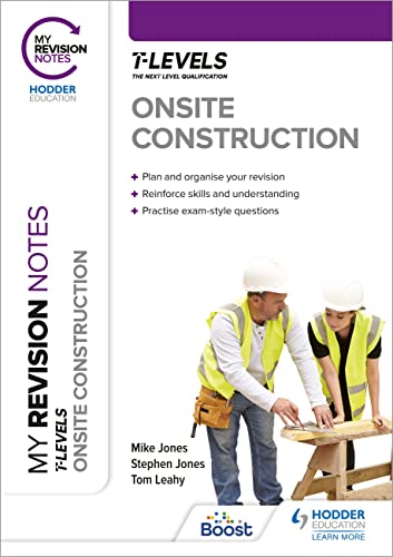 Revision notes book cover for Onsite Construction T Level, showing workers.