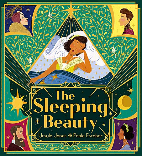 Book cover for "The Sleeping Beauty" featuring a sleeping woman and surrounding characters.