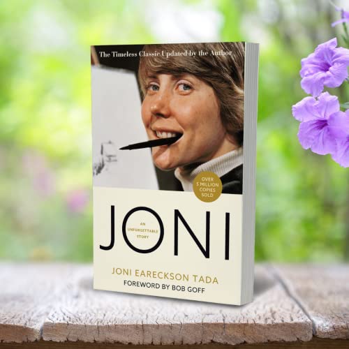 Book cover featuring Joni Eareckson Tada painting, with title "Joni.