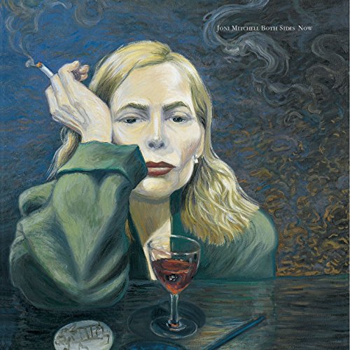 Joni Mitchell album cover: painted portrait of a woman with a drink.