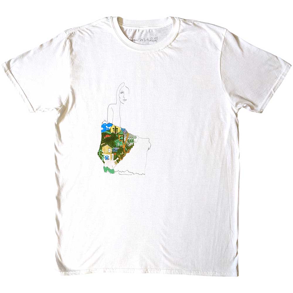 Black t-shirt featuring album cover art from Joni Mitchell’s “Ladies” record.