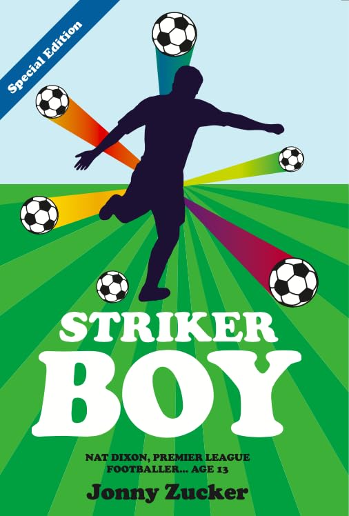 Book cover: Silhouette of a soccer player with floating soccer balls.