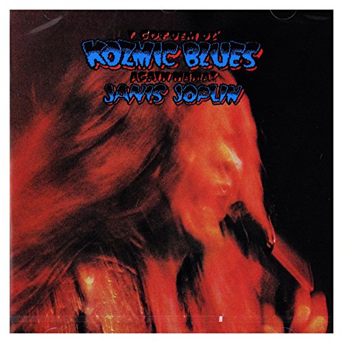 Janis Joplin album cover, red and blue swirling design, portrait.