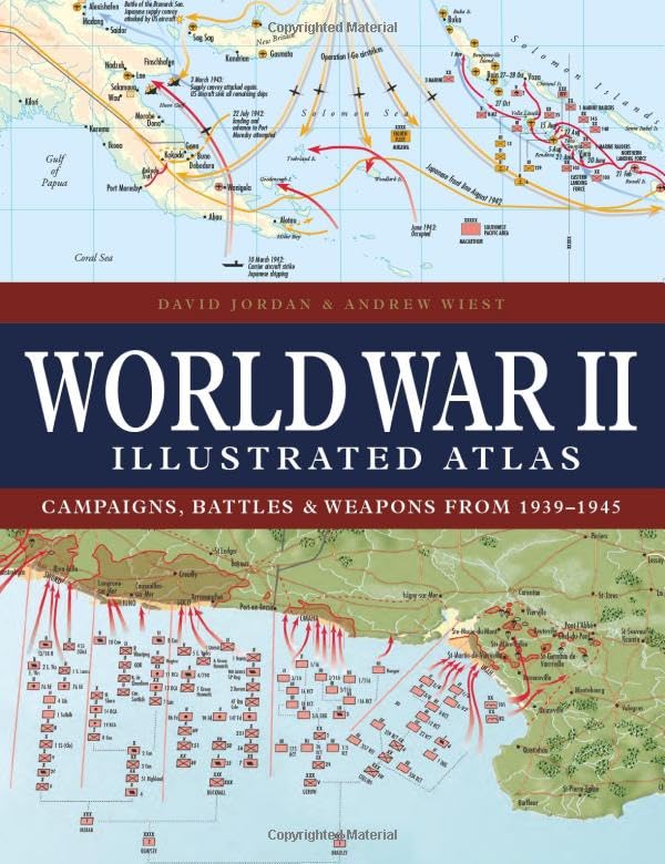 World War II Illustrated Atlas cover with maps of military campaigns.