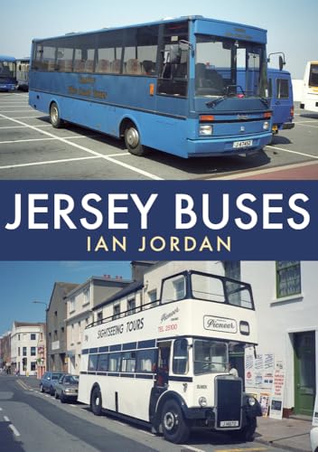 Book cover featuring blue Jersey buses, including a double-decker.