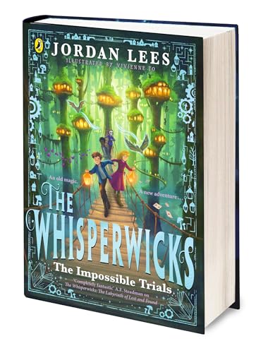 Book cover for The Whisperwicks: The Impossible Trials featuring two children crossing a rope bridge.