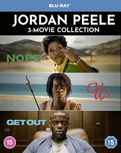 Blu-ray cover featuring scenes from the films Nope, Us, and Get Out.
