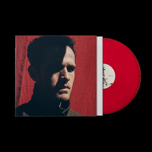 Red vinyl record and album cover featuring a portrait of Jordan Rakei.