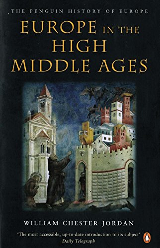 Book cover: “Europe in the High Middle Ages” with medieval cityscape.