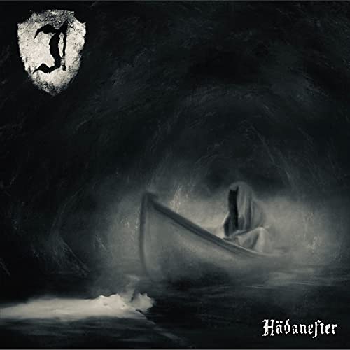 Dark album cover featuring a hooded figure in a boat on water.