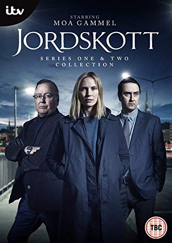 DVD cover for “Jordskott” series one & two, featuring three detectives.