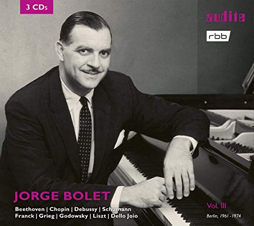 Jorge Bolet portrait at a piano, CD cover with composer names.